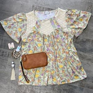 Haptics Women’s Floral Flutter Sleeve Top with Eyelet Details 💐 New w/o tags!